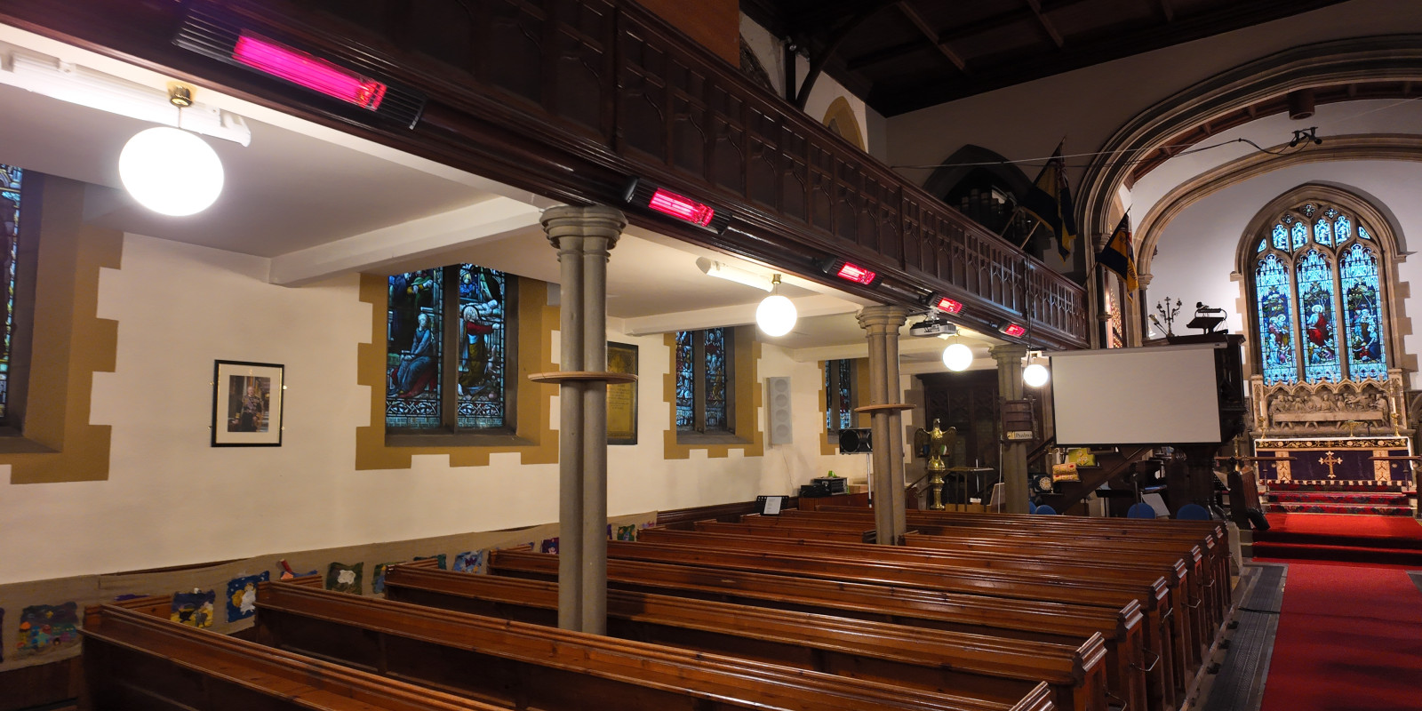 Wall mounted EXO heaters in a church