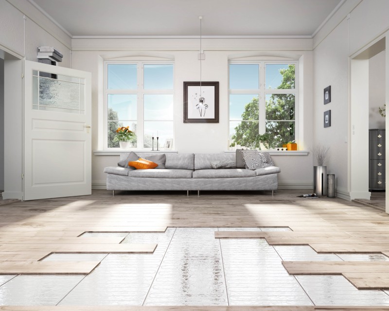 Living room floor with underfloor heating