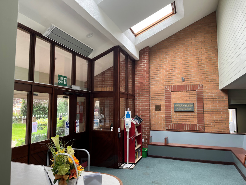 infrared heaters over the entrance