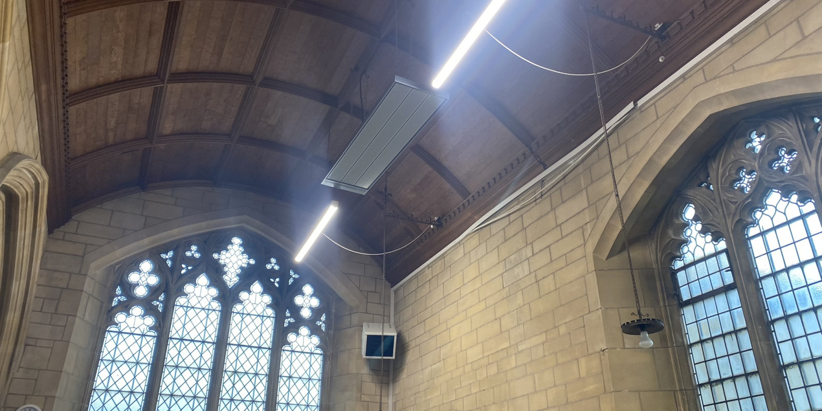 suspended EEZ infrared heater in church
