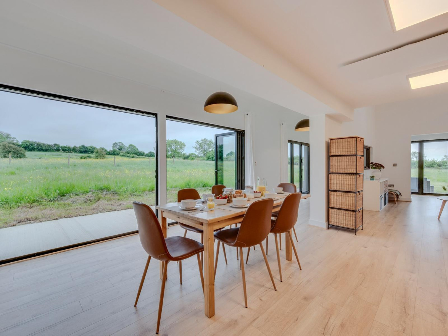 Ceiling mounted lava panels in a living area